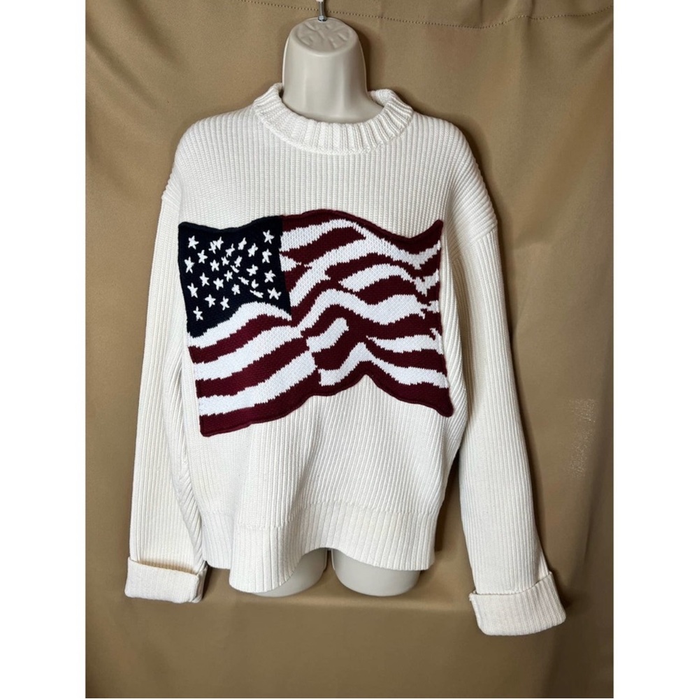 TOMMY HILFIGER Collection AMERICAN FLAG RIBBED JUMPER OVERSIZED SWEATER cotton - Picture 5 of 5